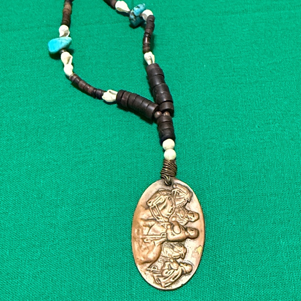Men’s Vintage Copper Stone Mountain Pendant Necklace with Turquoise Beads